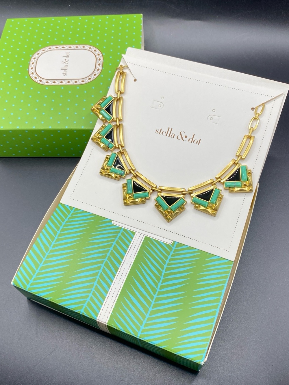STELLA & DOT Zia Necklace New In Box Statement Black Turqoise Gold Tone - Picture 3 of 12